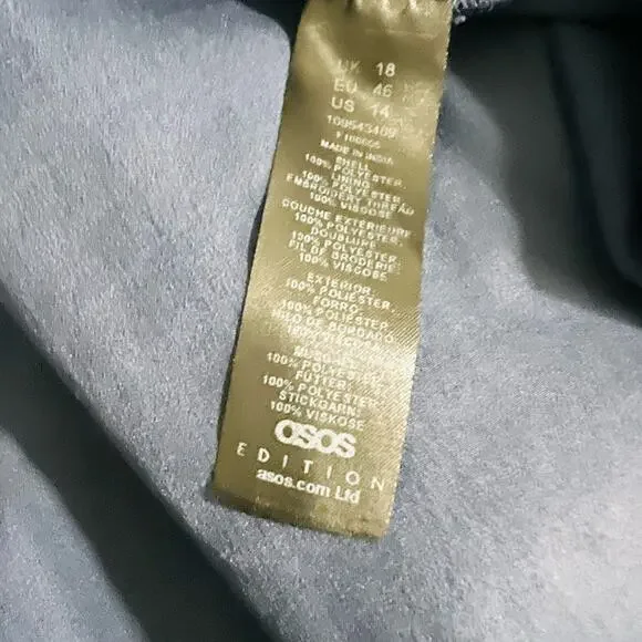 ASOS Floral Embroidered Tulle Puff Sleeve Babydoll Dress Size 14 Navy Multi - Picture 5 of 8